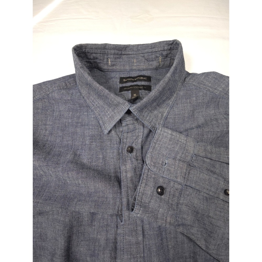Banana Republic Mens XL Blue Cotton Untucked Standard‎ Fit Long Sleeve Shirt